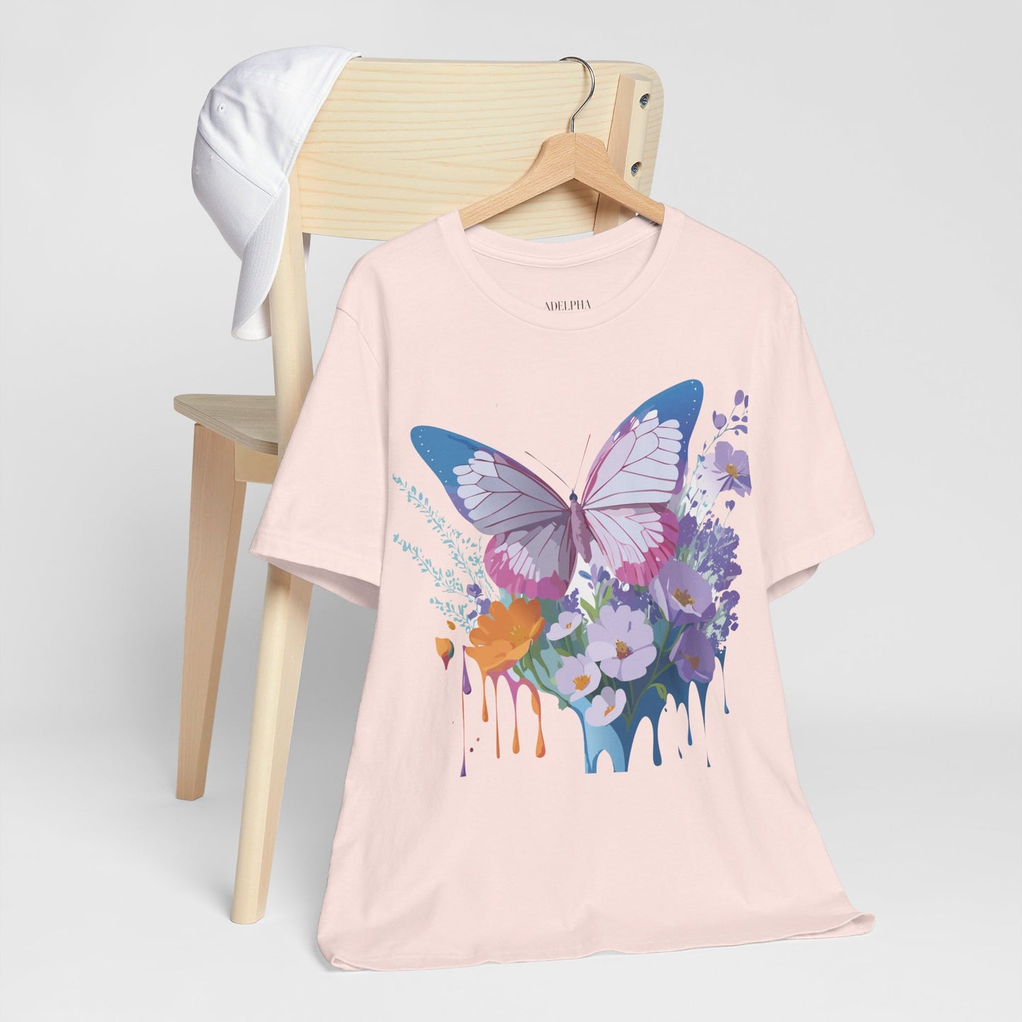 Natural Cotton Tee Shirt with Butterfly