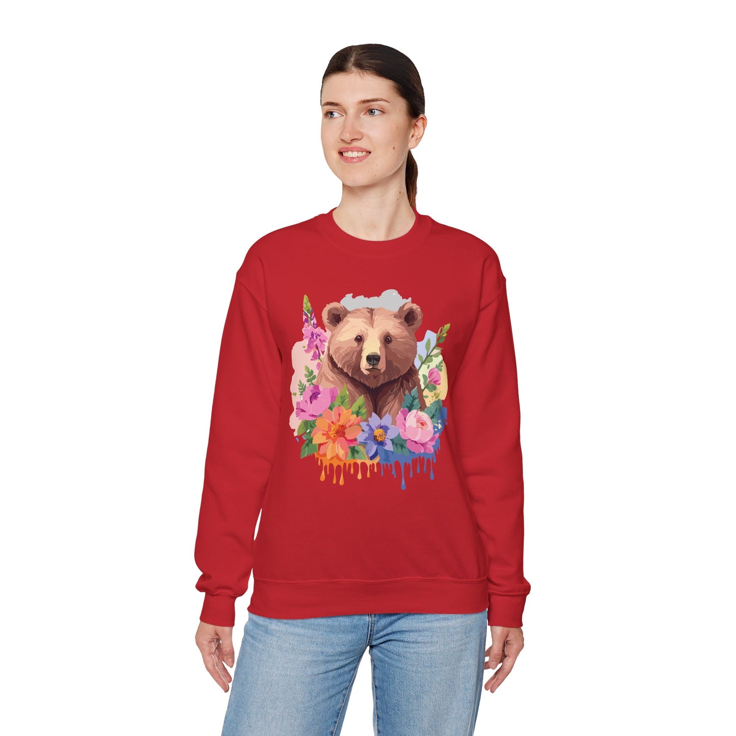 Unisex Floral Bear Sweatshirt, Animals Sweatshirt, Floral Sweatshirt, Art Design Sweatshirt