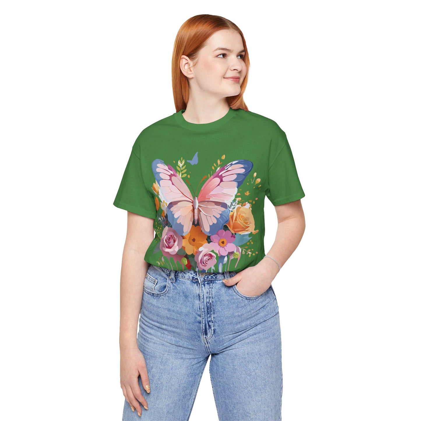 Natural Cotton Tee Shirt with Butterfly