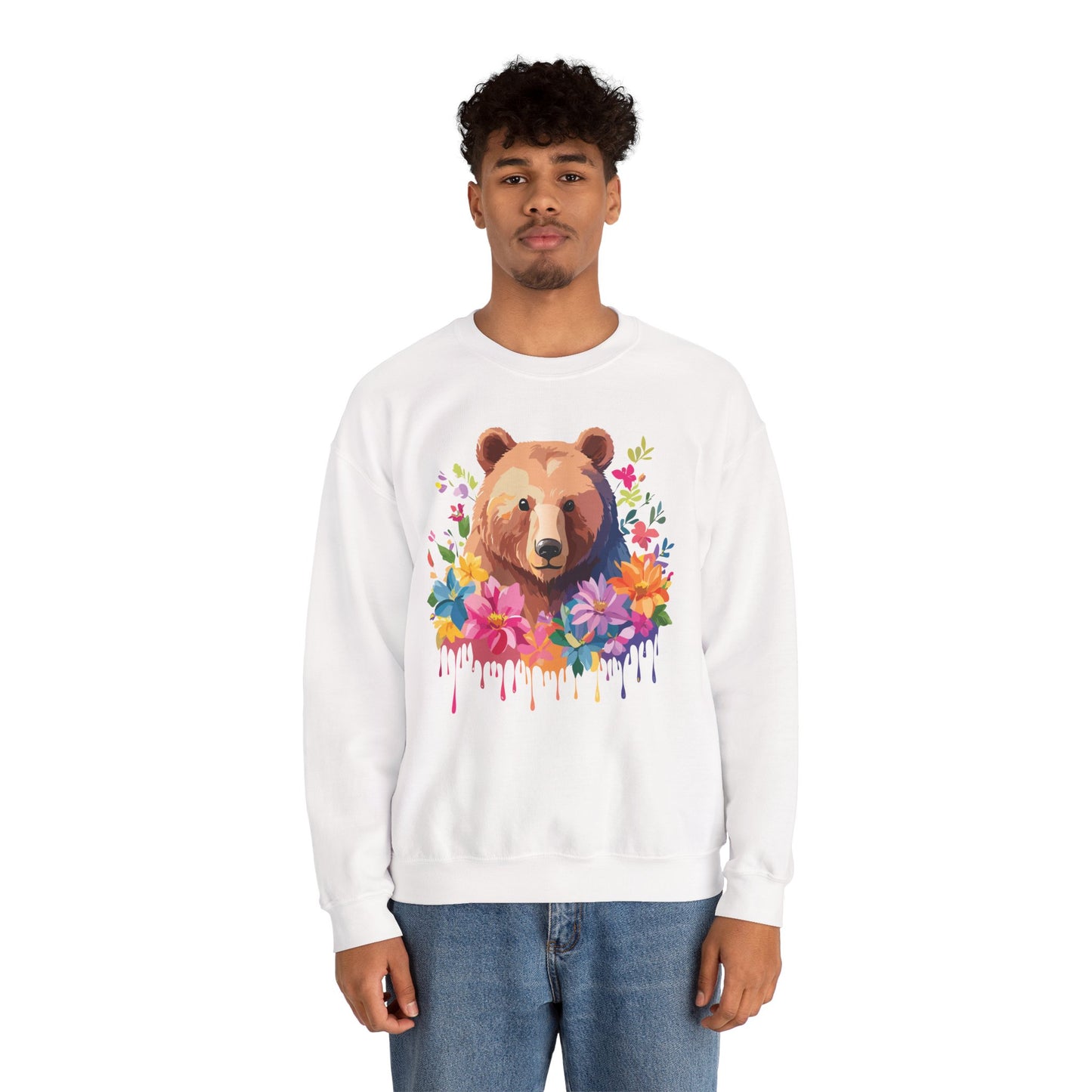 Unisex Floral Bear Sweatshirt, Animals Sweatshirt, Floral Sweatshirt, Art Design Sweatshirt