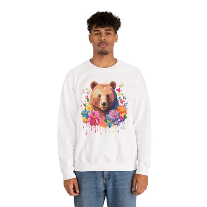 Unisex Floral Bear Sweatshirt With Art Design Animals Sweatshirt