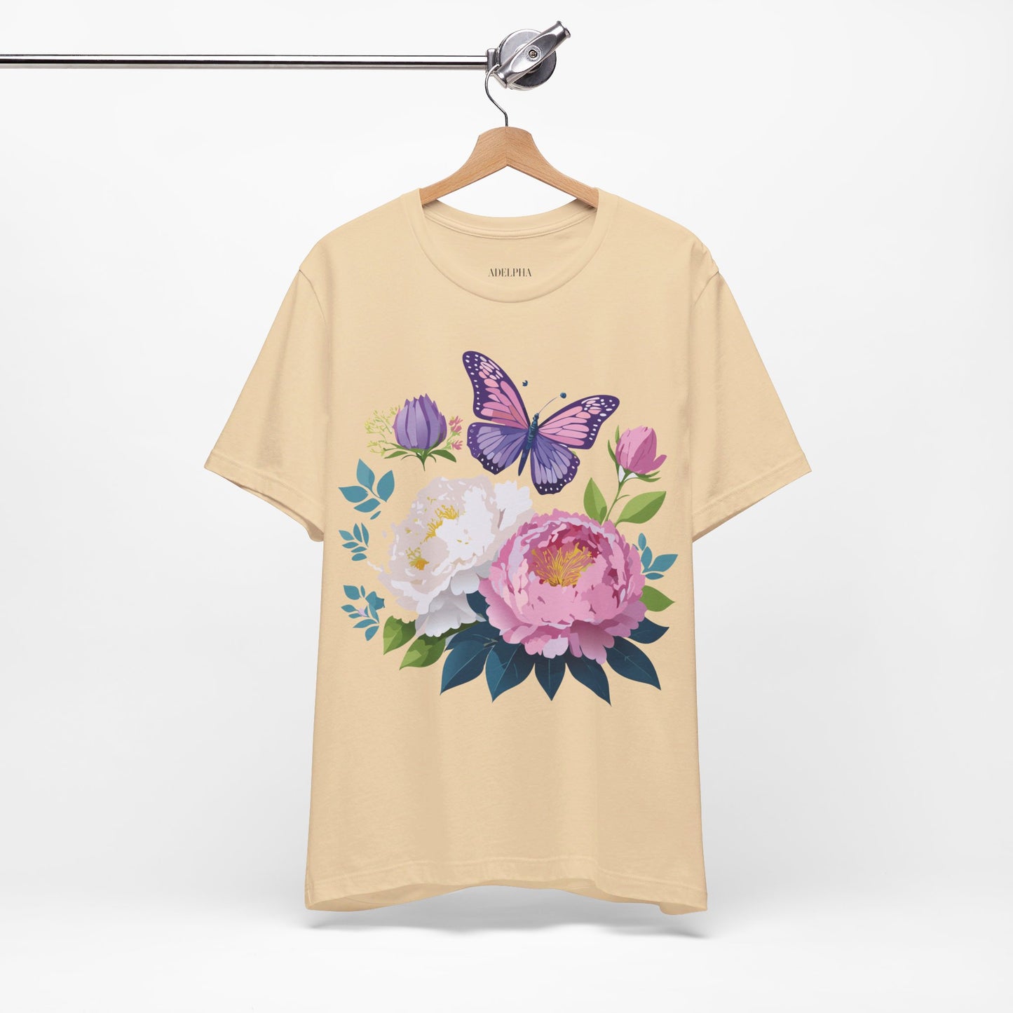 Natural Cotton Tee Shirt with Flowers