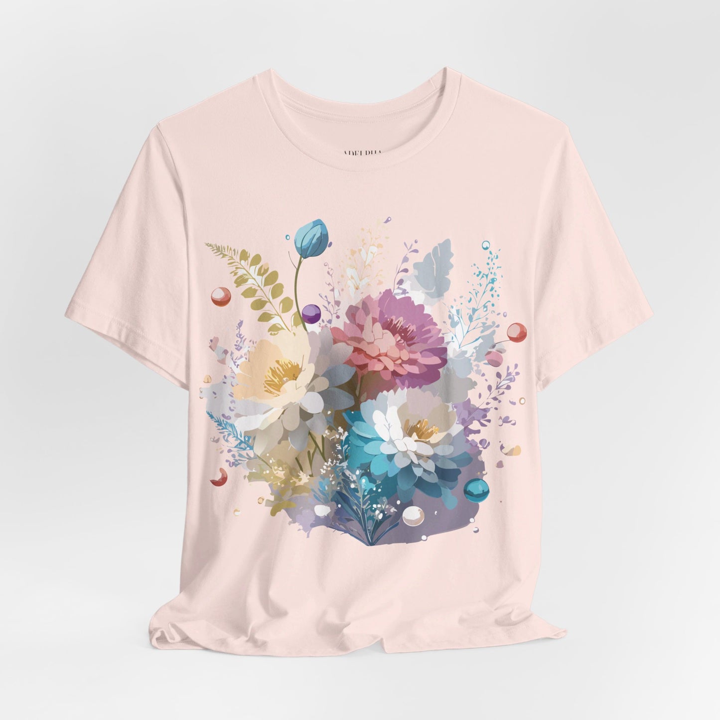 Natural Cotton Tee Shirt with Flowers