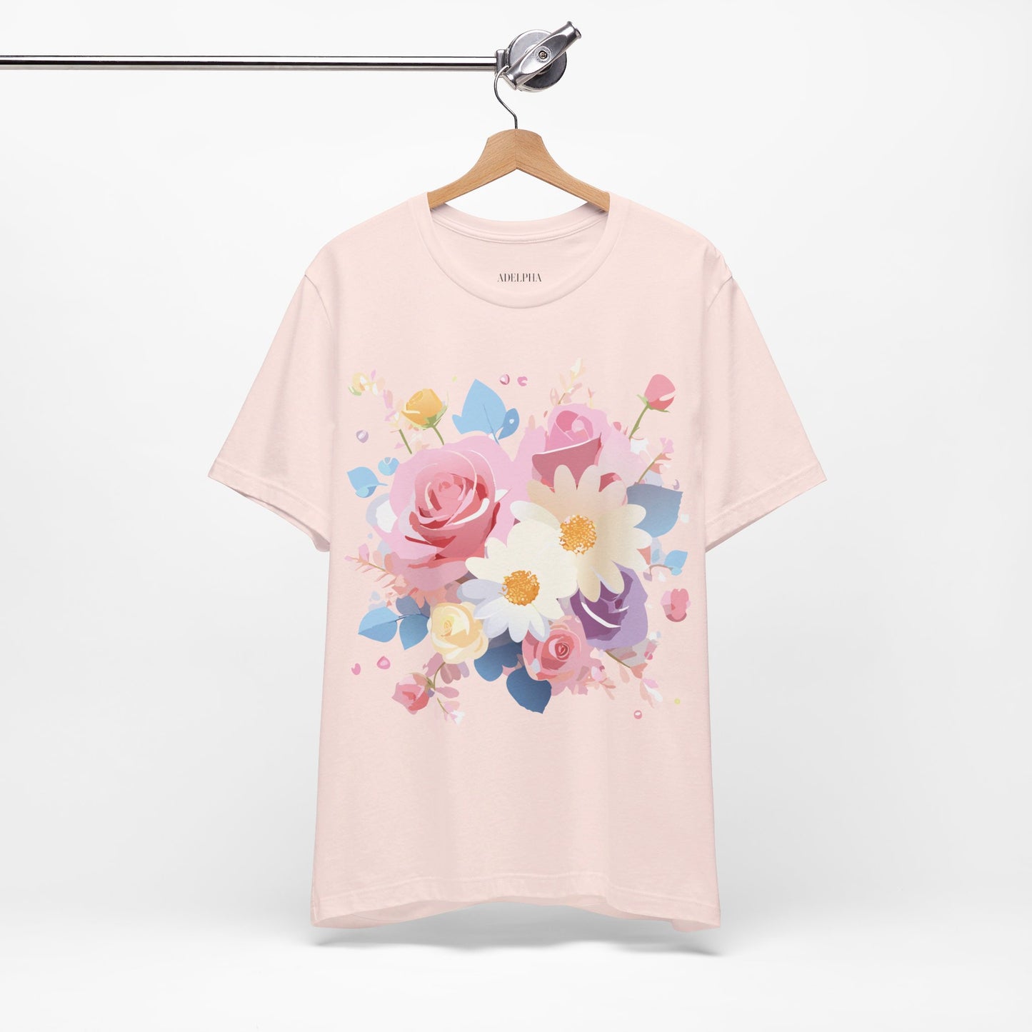 Natural Cotton Tee Shirt with Flowers