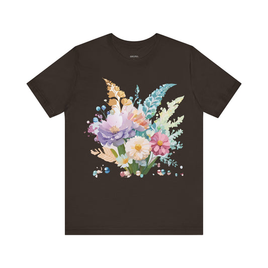 Natural Cotton Tee Shirt with Flowers