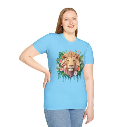 Lion Shirt Unisex Floral Lion Tee Animal Print Short Sleeve Tee