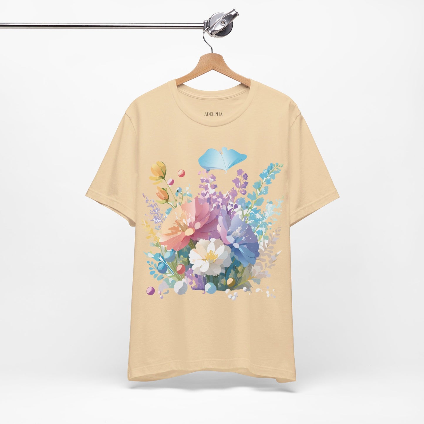 Natural Cotton Tee Shirt with Flowers