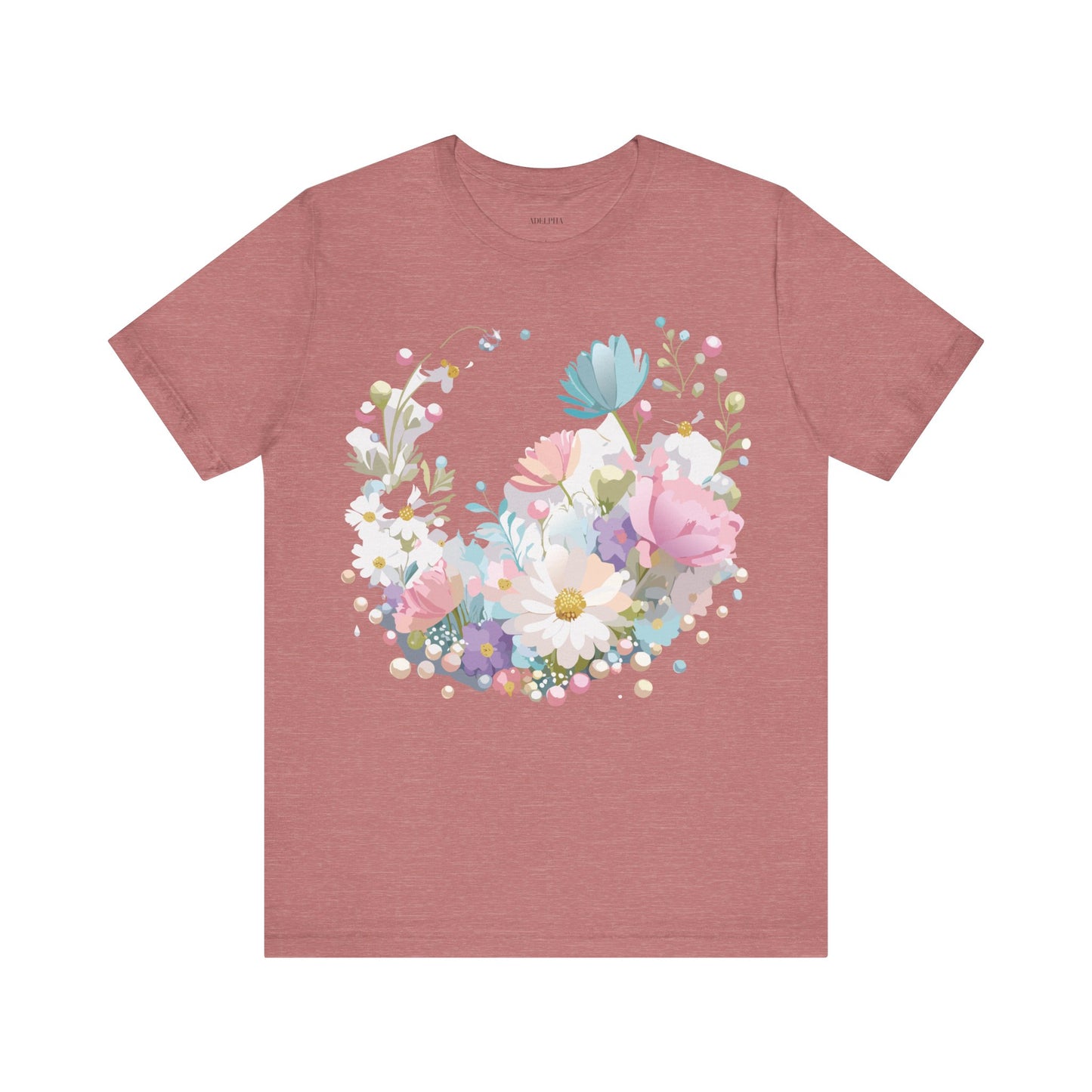 Natural Cotton Tee Shirt with Flowers