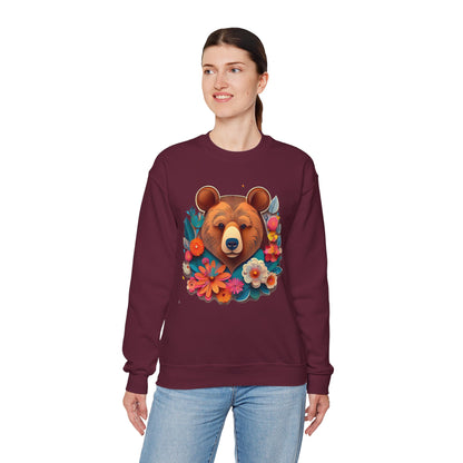 Unisex Floral Bear Sweatshirt Art Design Gildan 18000 Heavy Blend Crewneck