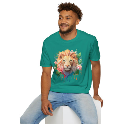 Gildan Unisex Lion Shirt Floral Lion Tee Animal Print Softstyle Tee