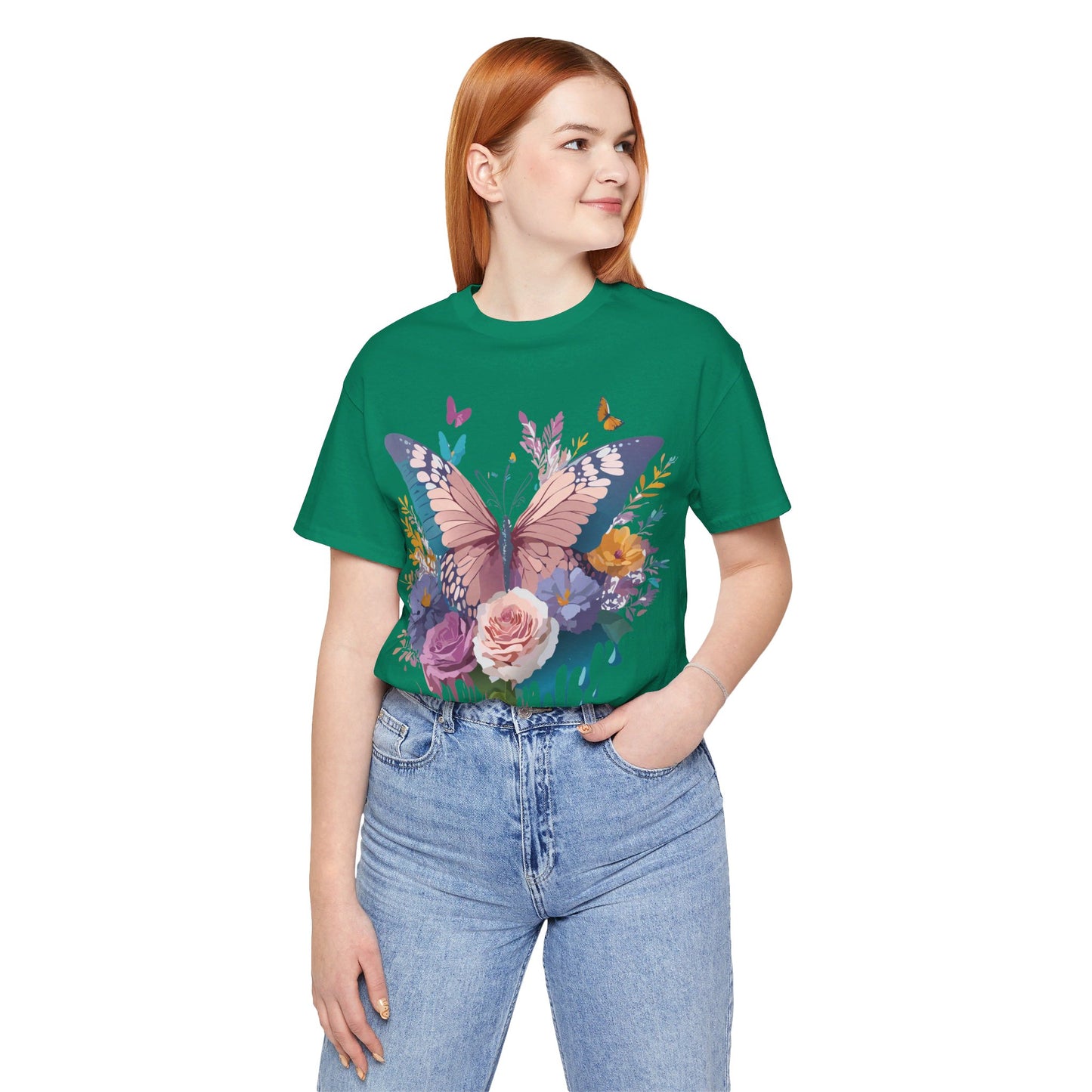 Natural Cotton Tee Shirt with Butterfly