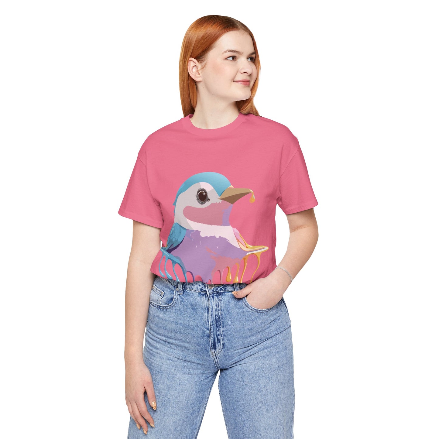 Natural Cotton Tee Shirt with Bird