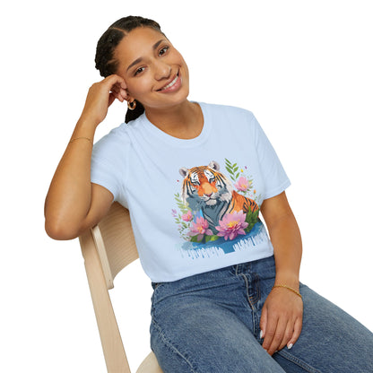 Tiger Print Unisex T Shirt Gildan Softstyle 64000 Animal Tee
