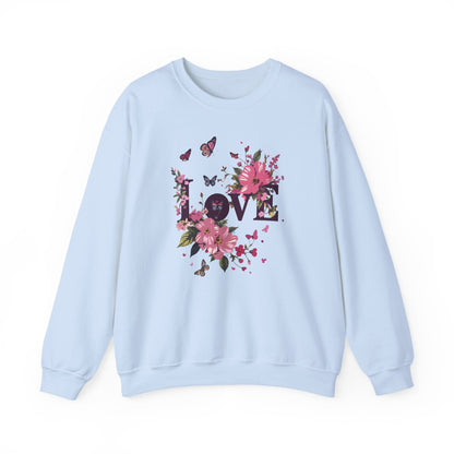Unisex Floral Love Sweatshirt Fifty Fifty Cotton Poly Valentines Day Gift