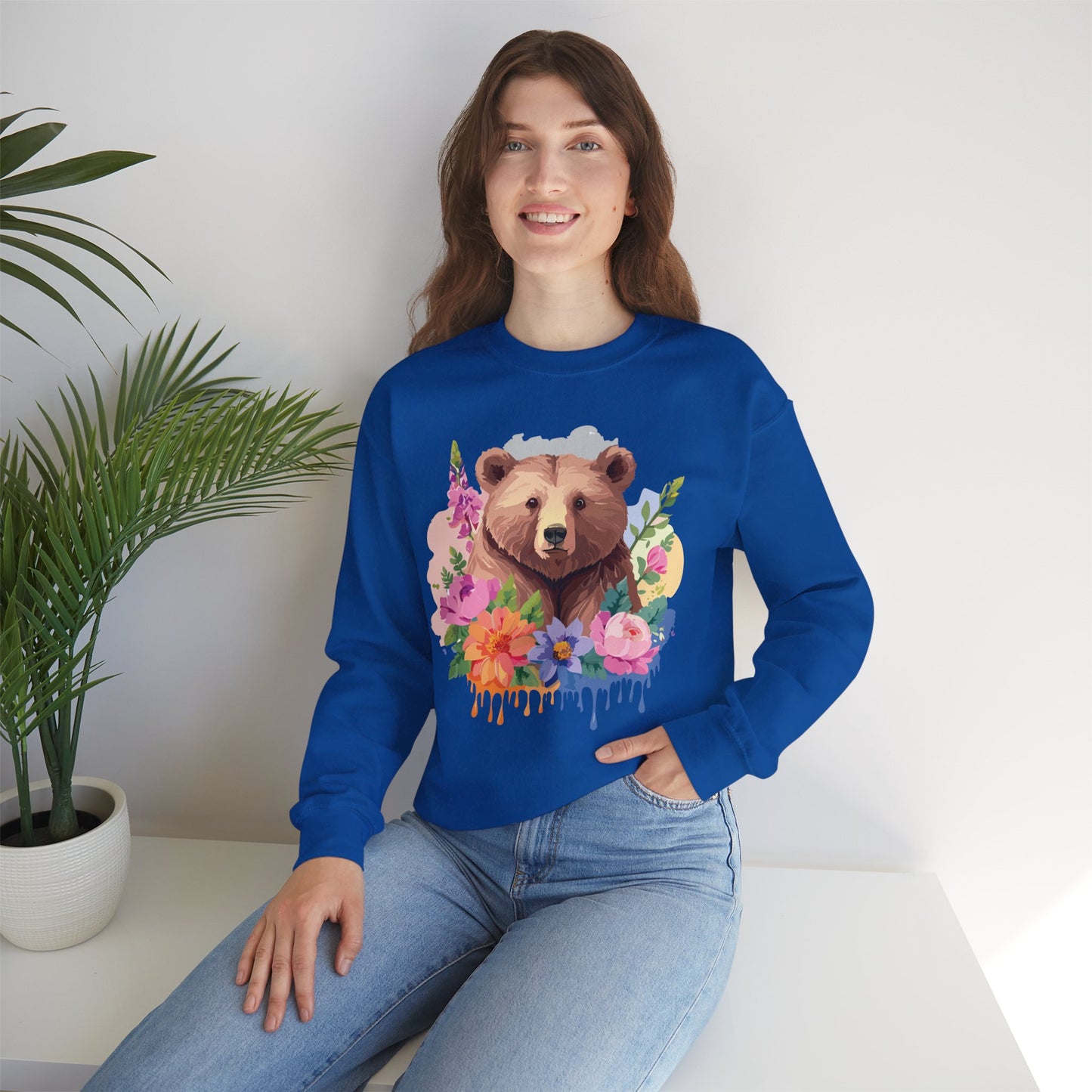 Unisex Floral Bear Sweatshirt, Animals Sweatshirt, Floral Sweatshirt, Art Design Sweatshirt