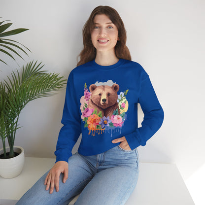 Unisex Floral Bear Sweatshirt With Art Design Animals Print Graphic