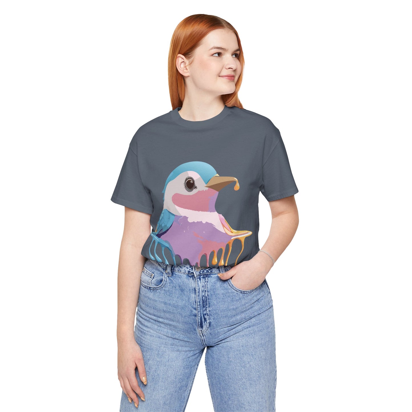 Natural Cotton Tee Shirt with Bird