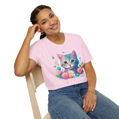 Cat Shirt Unisex Tee Kitten Cat Tee Softstyle 100 Percent Cotton Gildan 64000