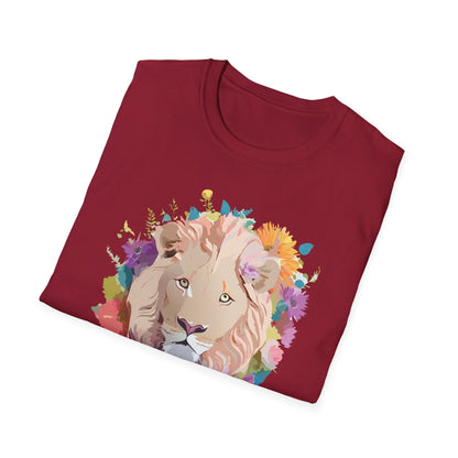Unisex Lion Shirt Floral Lion Tee Softstyle Gildan 64000 100 Percent Cotton