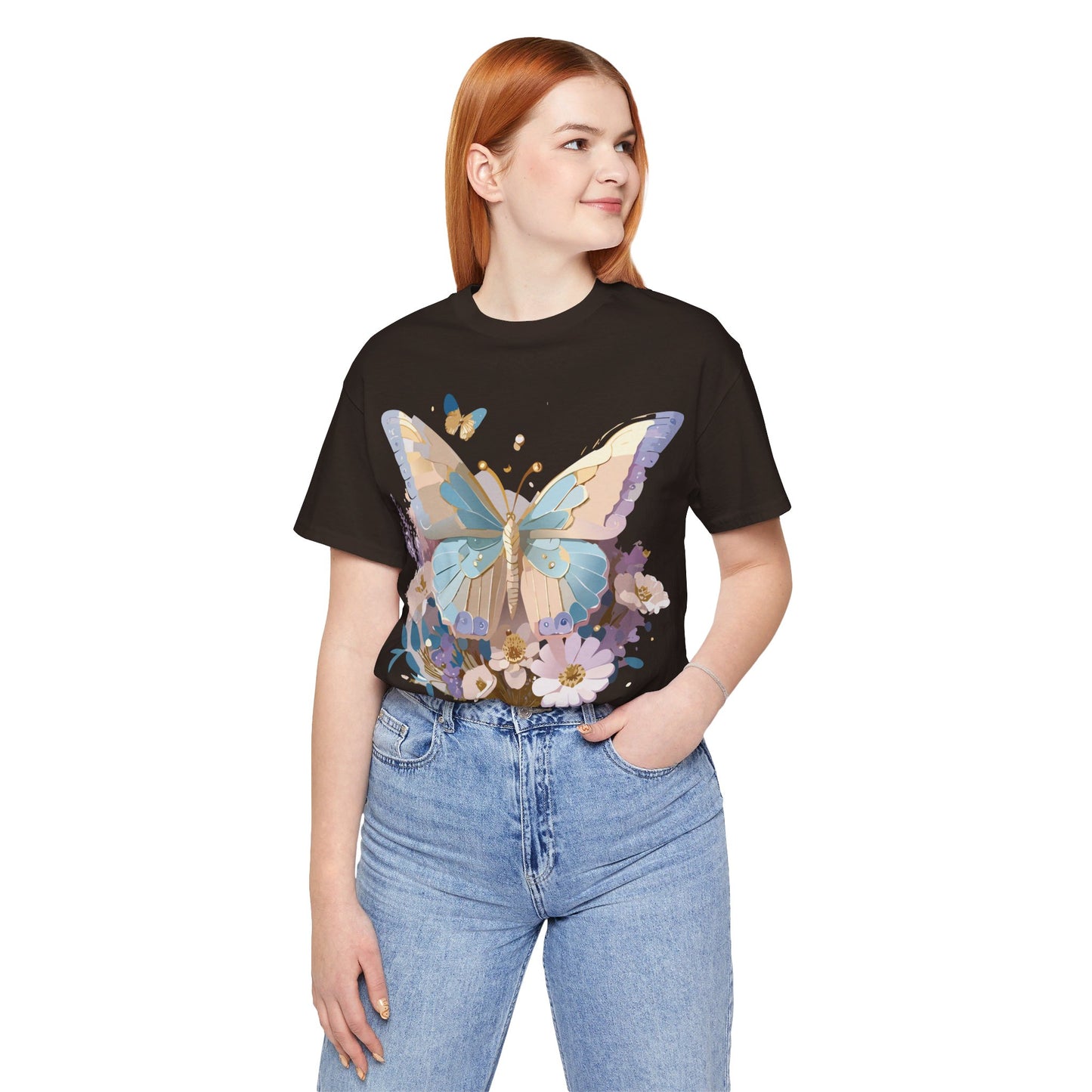 Natural Cotton Tee Shirt with Butterfly