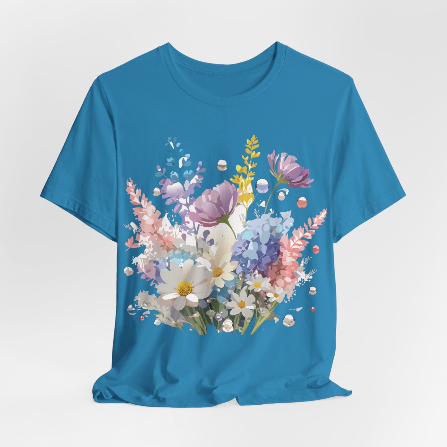 Natural Cotton Tee Shirt with Flowers