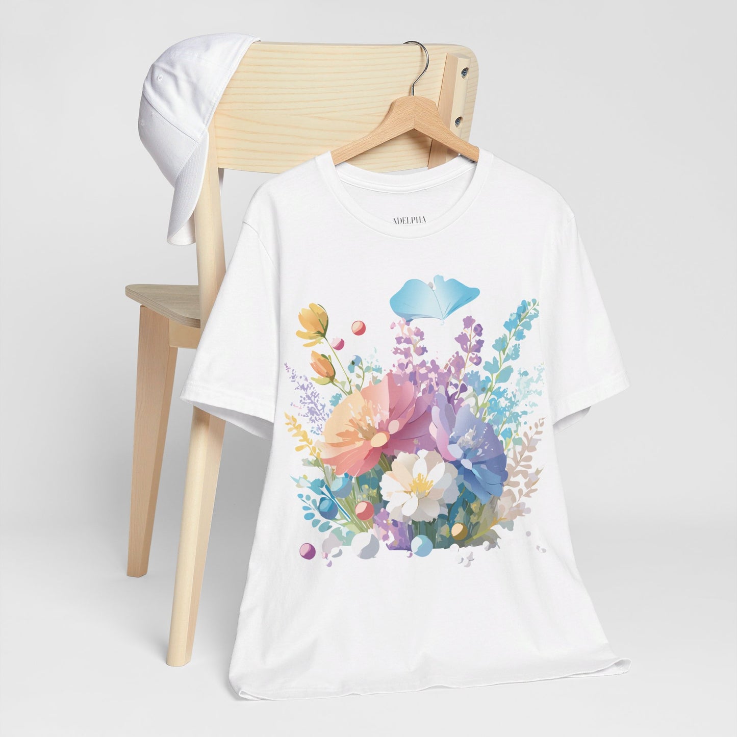 Natural Cotton Tee Shirt with Flowers