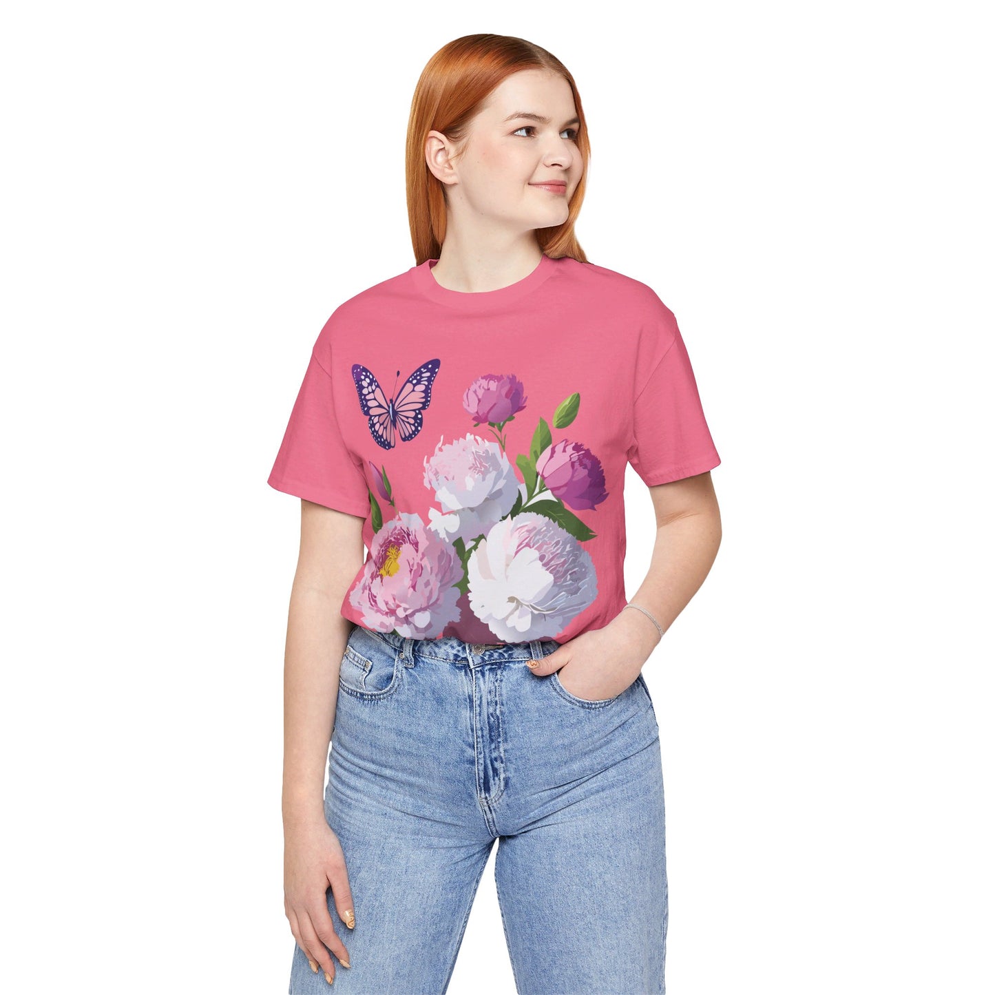 Natural Cotton Tee Shirt with Flowers