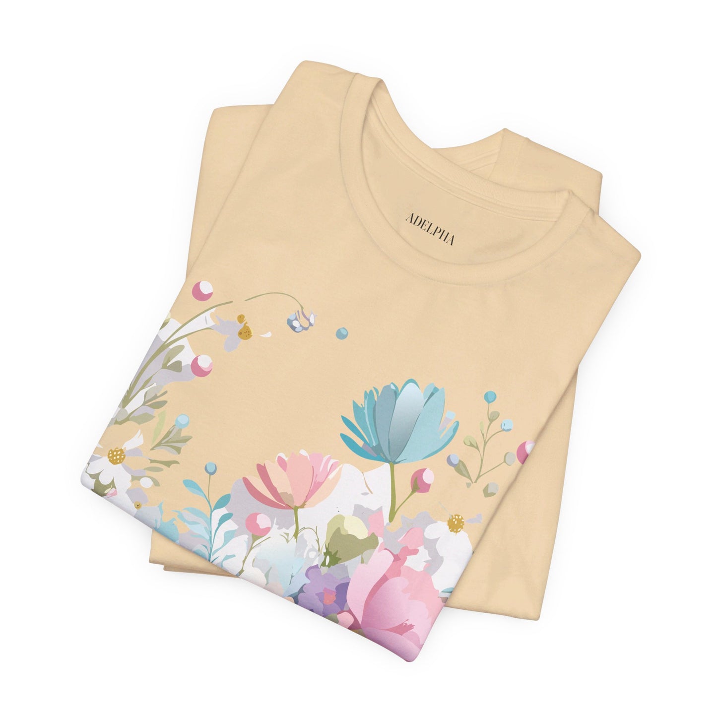 Natural Cotton Tee Shirt with Flowers