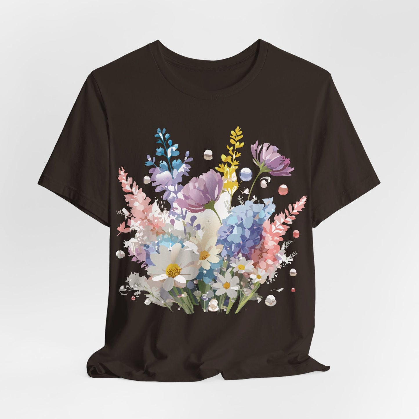 Natural Cotton Tee Shirt with Flowers