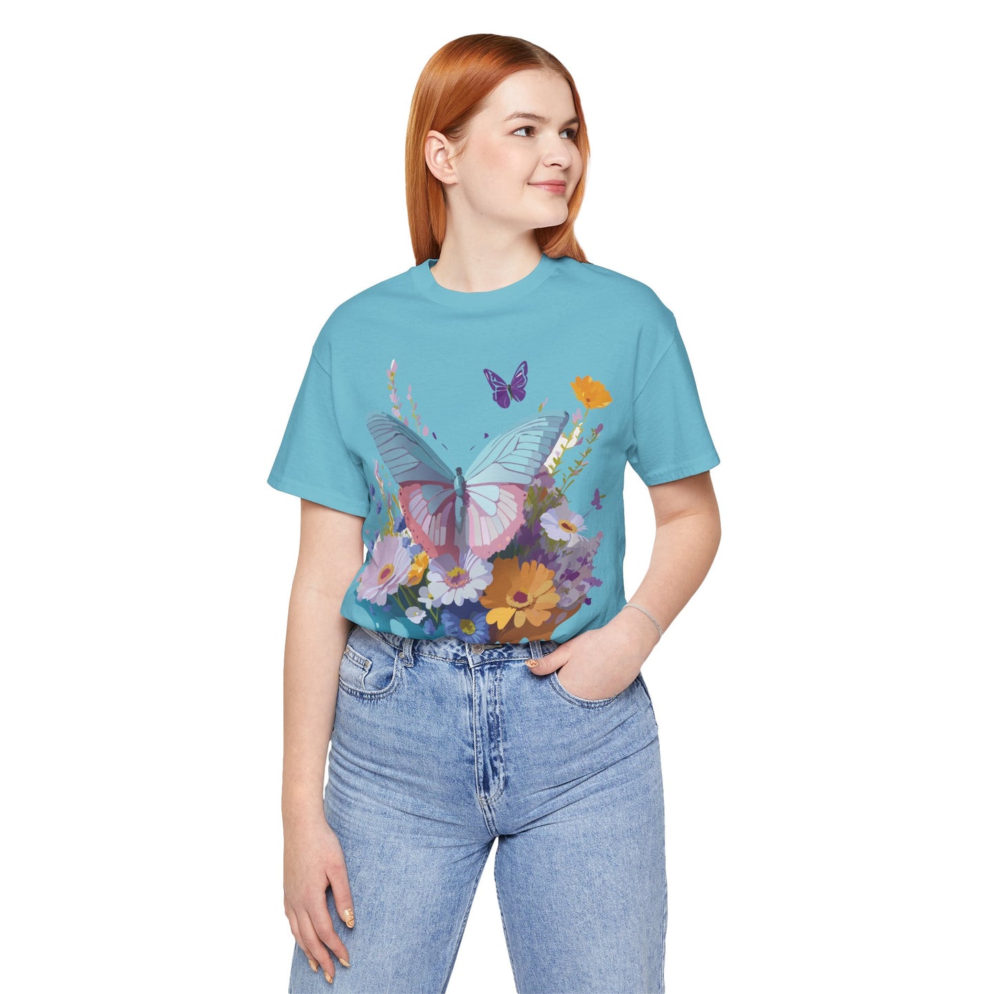 Natural Cotton Tee Shirt with Butterfly