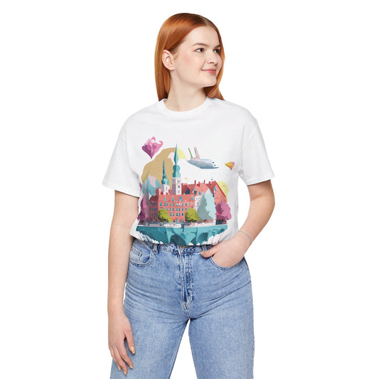 Natural Cotton Tee Shirt - Beautiful Places Collection - Warnemünde and Rostock - Germany Printify