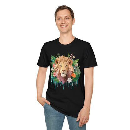 Lion Shirt Unisex Floral Lion Tee Animal Print Short Sleeve Tee