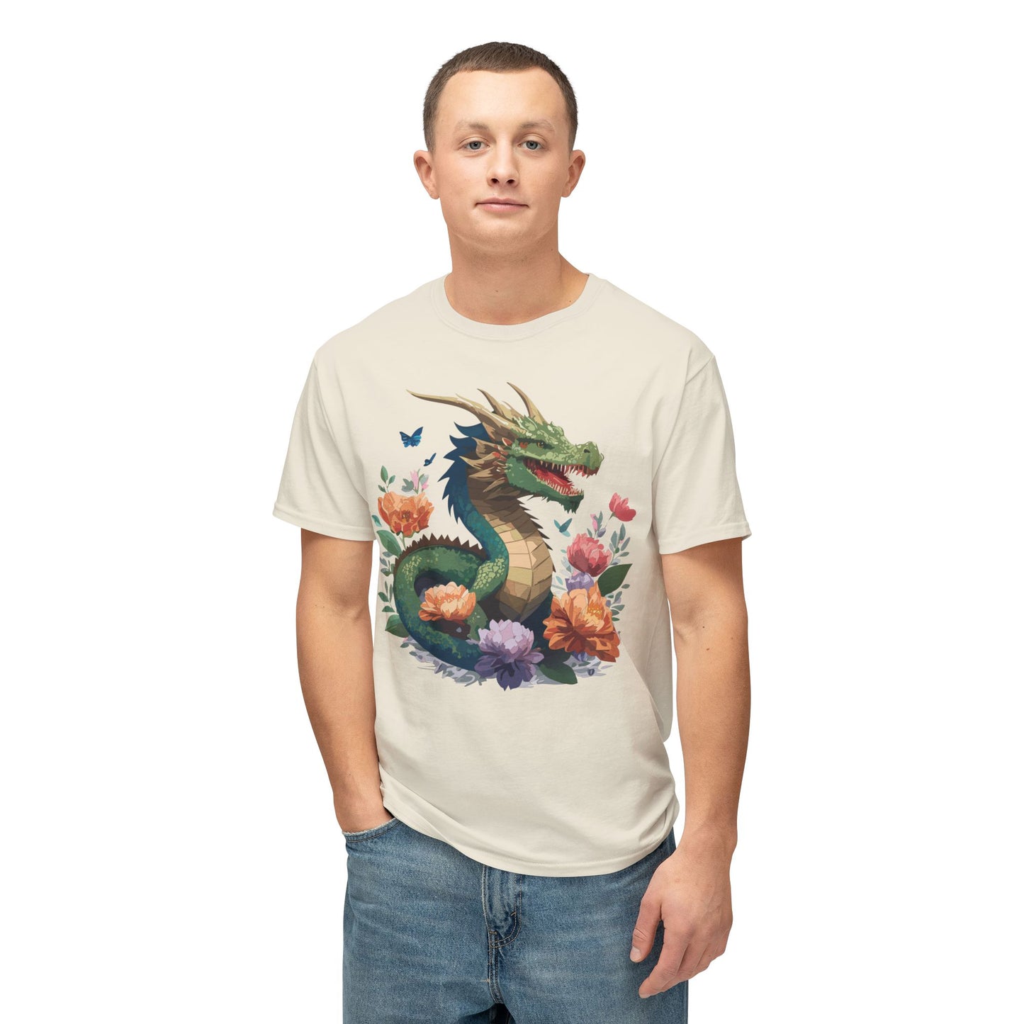 Dragon T-Shirt, Vintage Dragon Tee, Floral Tees, Dragon Art Design Shirt, Tee Shirt with Dragon 6