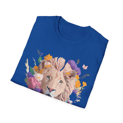 Unisex Lion Shirt Floral Lion Tee Softstyle 64000 Gildan Cotton Tee