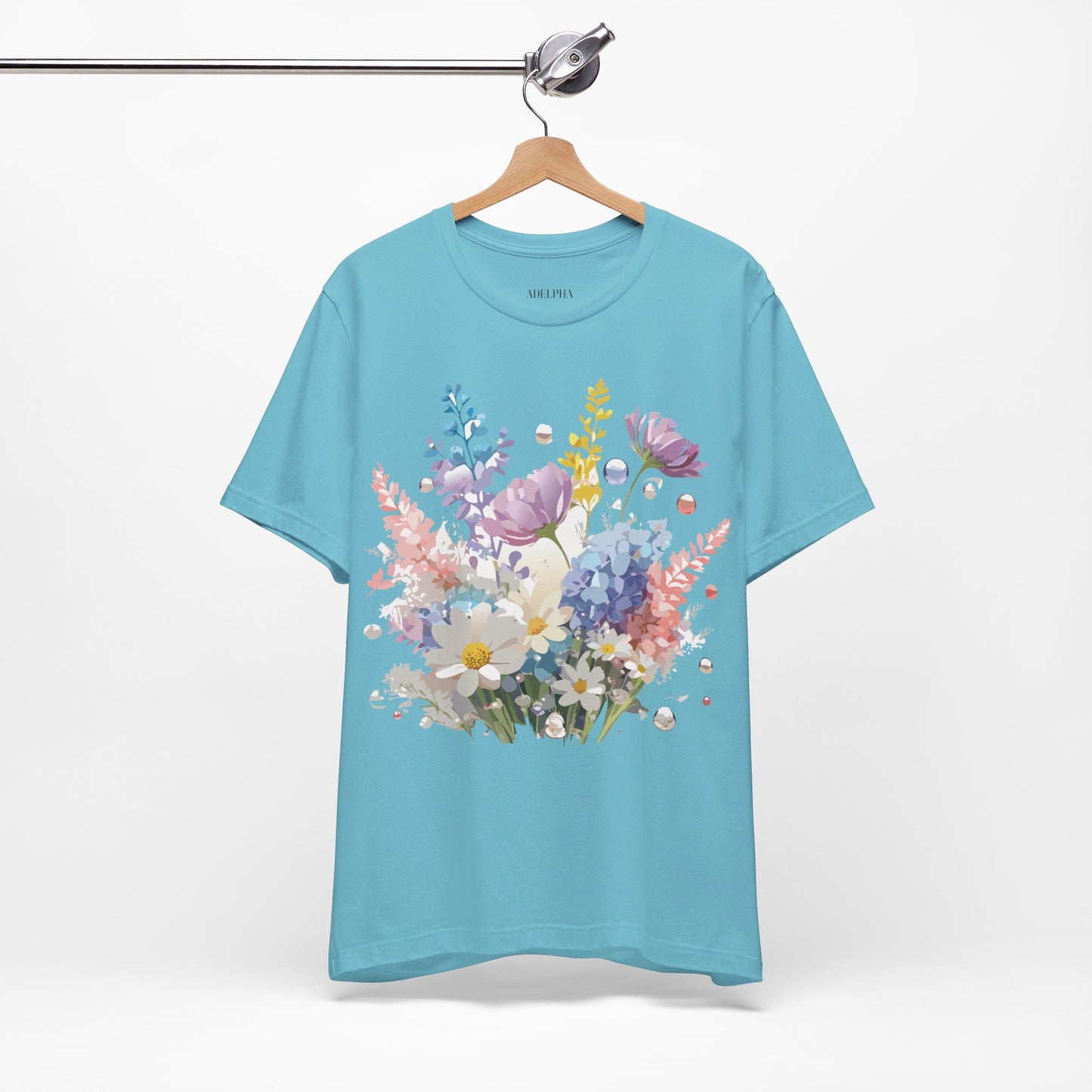 Natural Cotton Tee Shirt with Flowers