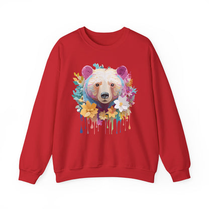Unisex Floral Bear Sweatshirt With Art Design Gildan 18000 Crewneck