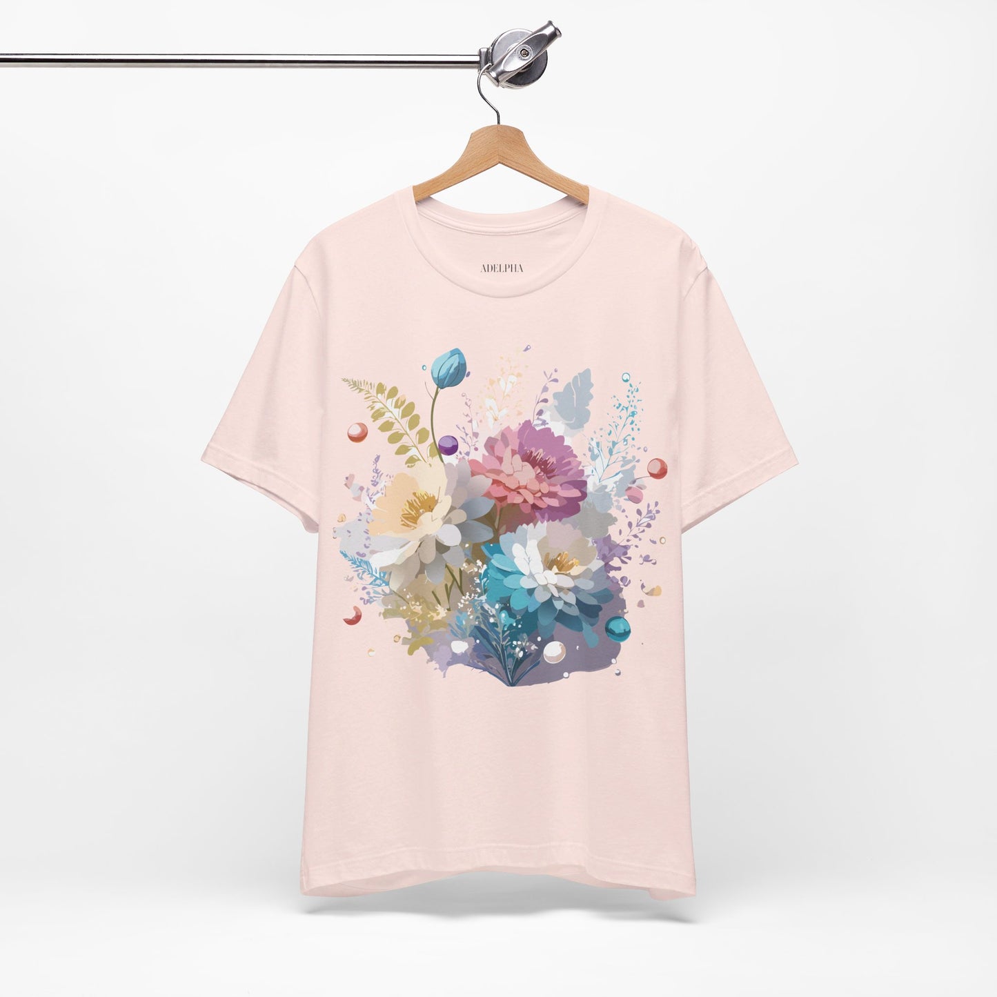 Natural Cotton Tee Shirt with Flowers