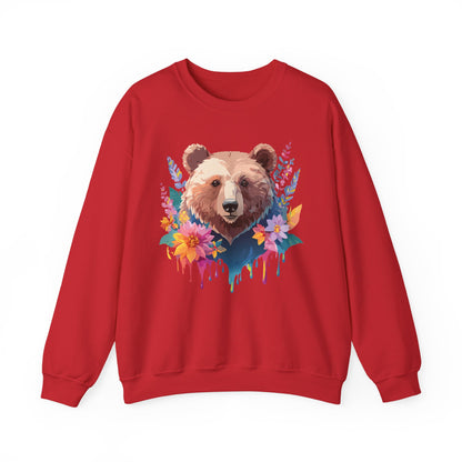 Unisex Floral Bear Sweatshirt, Animals Sweatshirt, Floral Sweatshirt, Art Design Sweatshirt