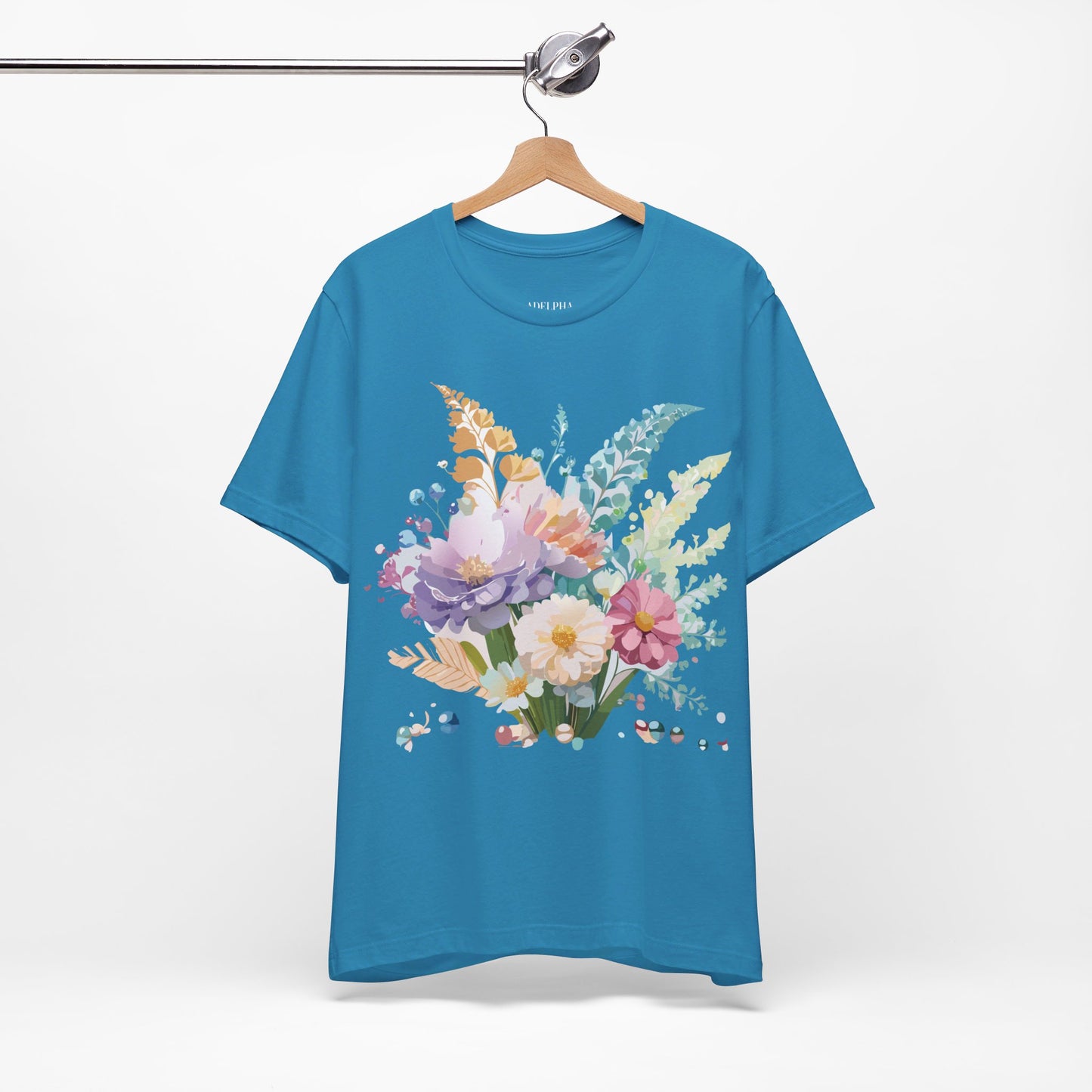 Natural Cotton Tee Shirt with Flowers