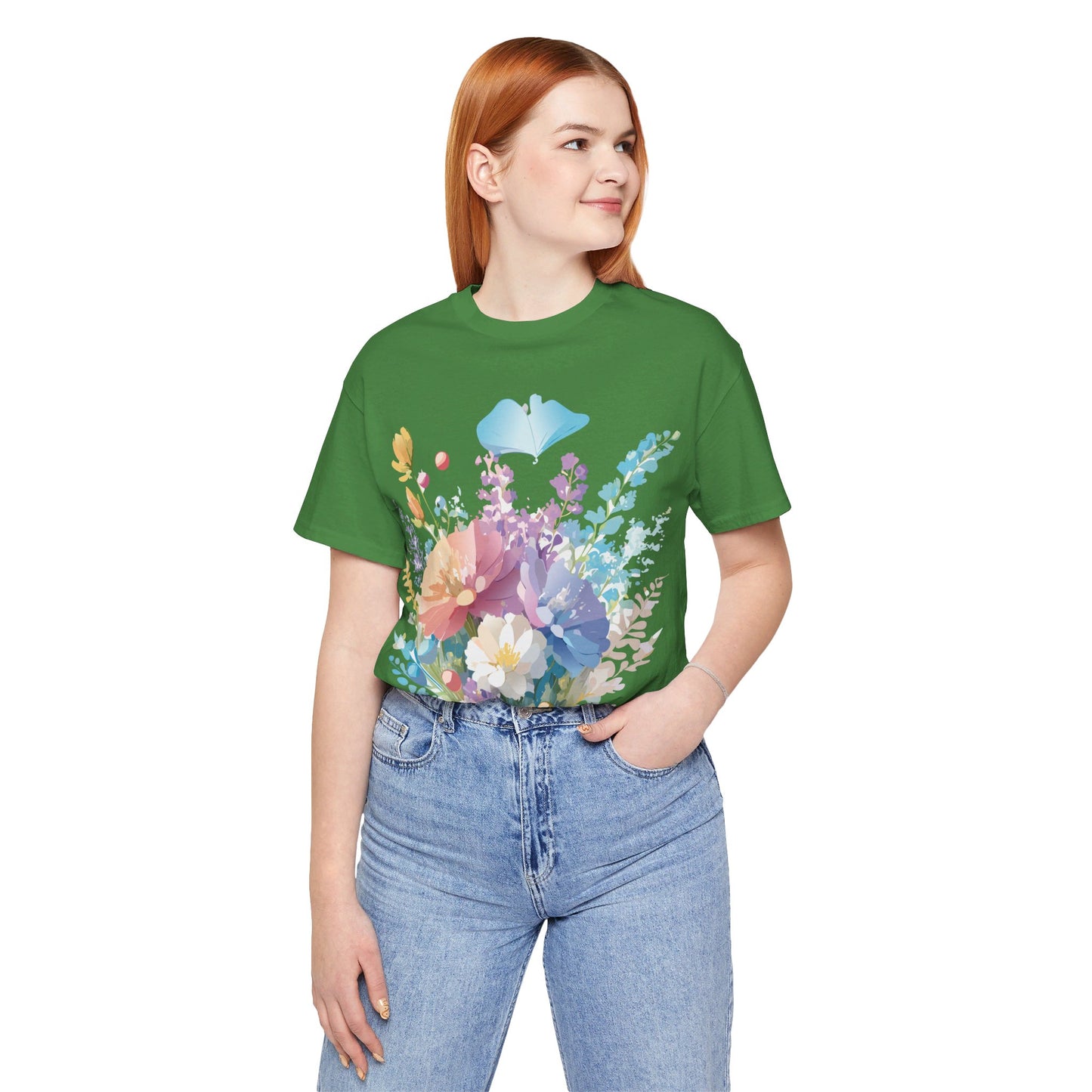 Natural Cotton Tee Shirt with Flowers