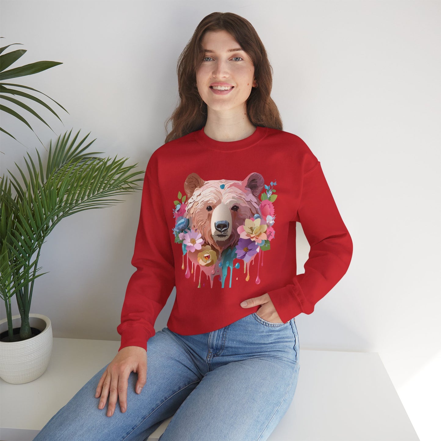 Unisex Floral Bear Sweatshirt, Animals Sweatshirt, Floral Sweatshirt, Art Design Sweatshirt