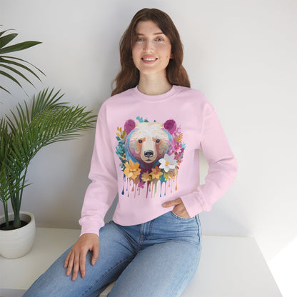 Unisex Floral Bear Sweatshirt With Art Design Gildan 18000 Crewneck
