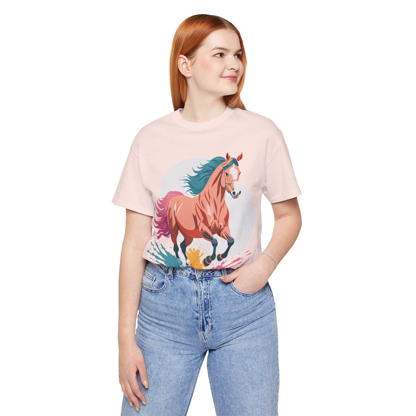 Natural Cotton Tee Shirt with Horse