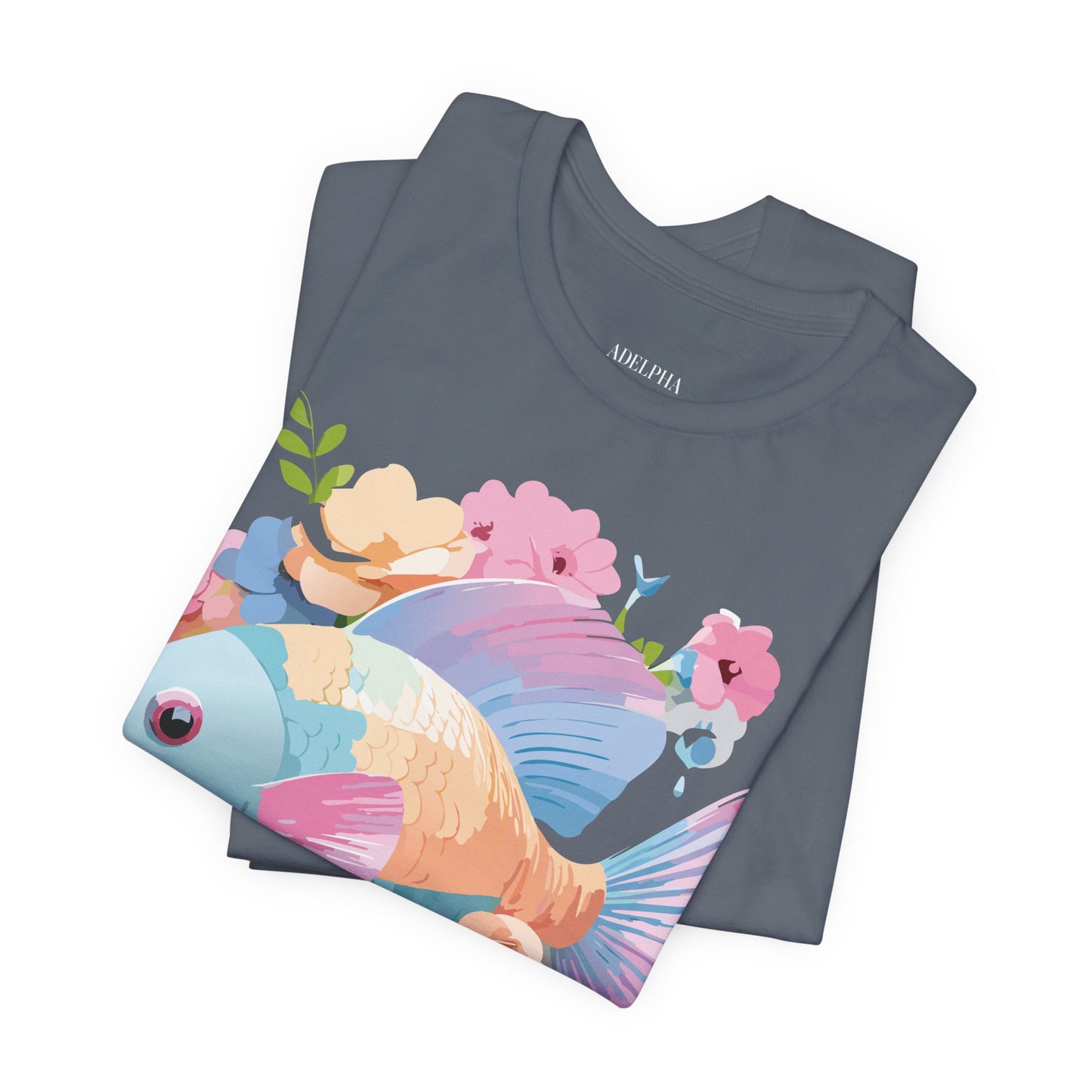 Natural Cotton Tee Shirt with Fish