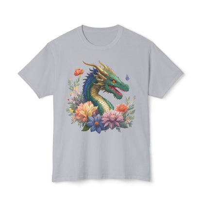 Dragon Art Tee Shirt Unisex Floral Print Cotton Tee USA Made