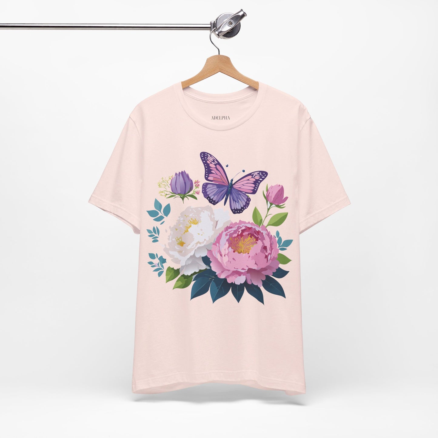 Natural Cotton Tee Shirt with Flowers