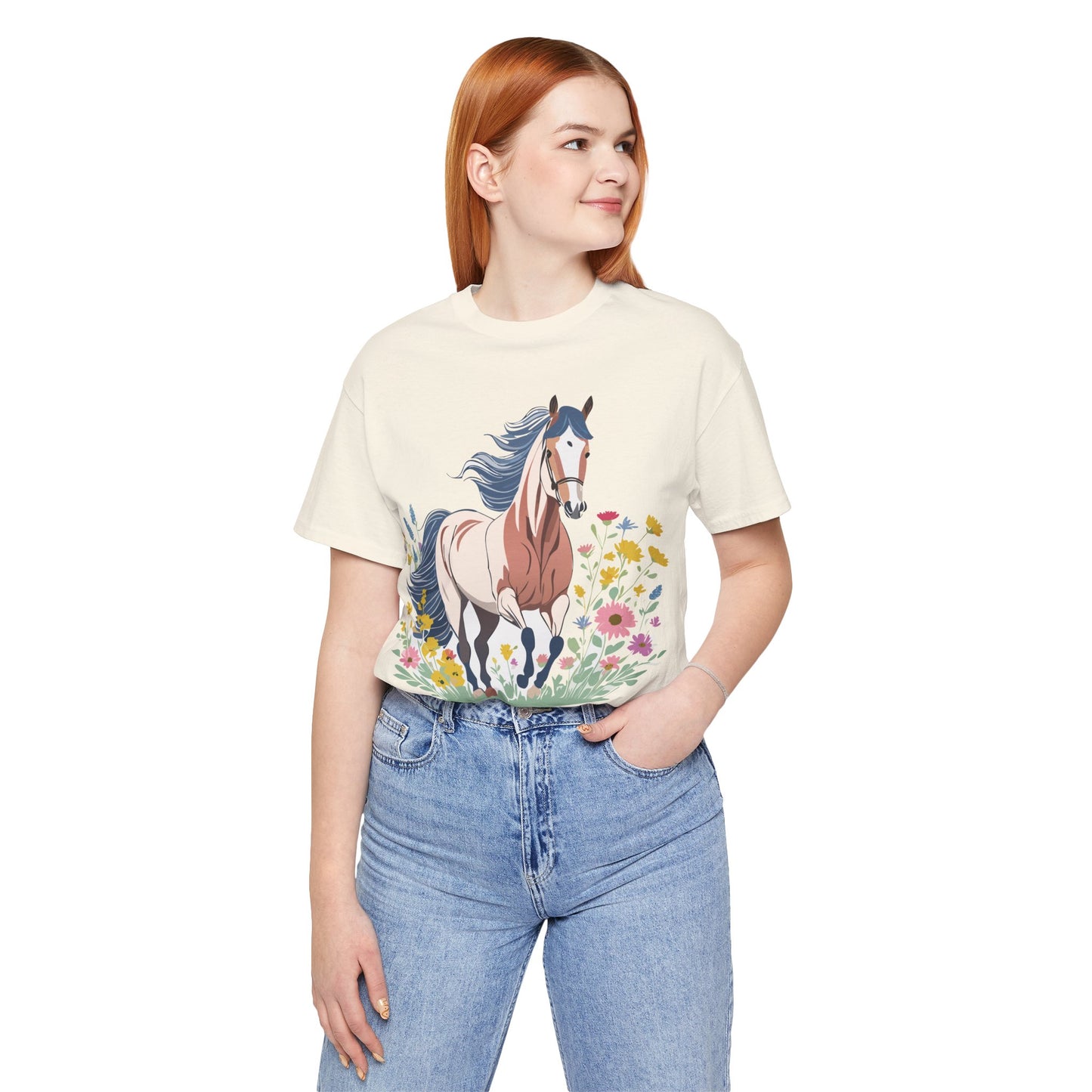 Natural Cotton Tee Shirt with Horse