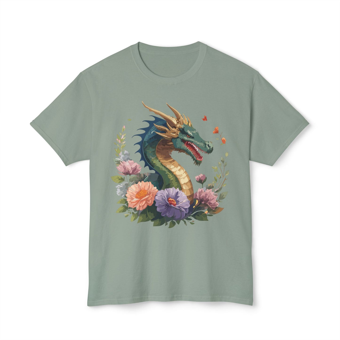 Dragon T-Shirt, Vintage Dragon Tee, Floral Tees, Dragon Art Design Shirt, Tee Shirt with Dragon 4