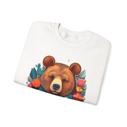 Unisex Floral Bear Sweatshirt Art Design Gildan 18000 Heavy Blend Crewneck