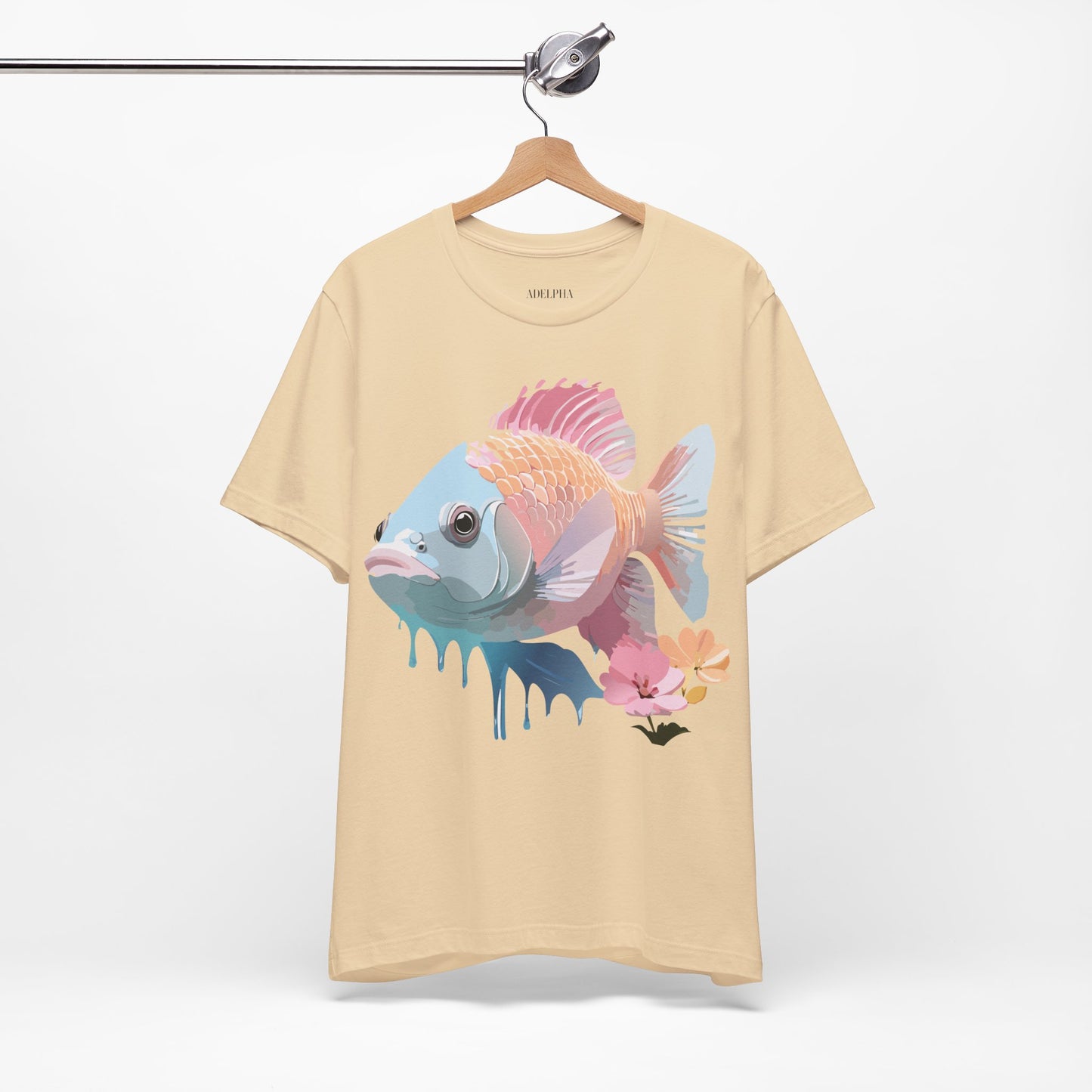 Natural Cotton Tee Shirt with Fish